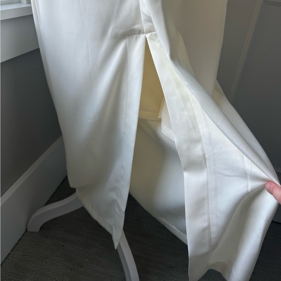 Strapless Gathered Midi Dress Sexy Straight Neck Back Slit Female Dresses - Picture 4 of 7